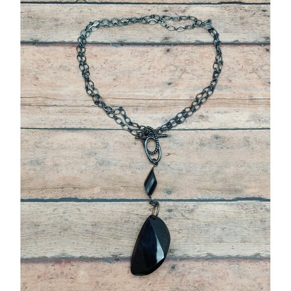 Black Gunmetal Faceted Bead Pendant Convertible Chain Necklace Choker Goth 32" - Picture 12 of 12